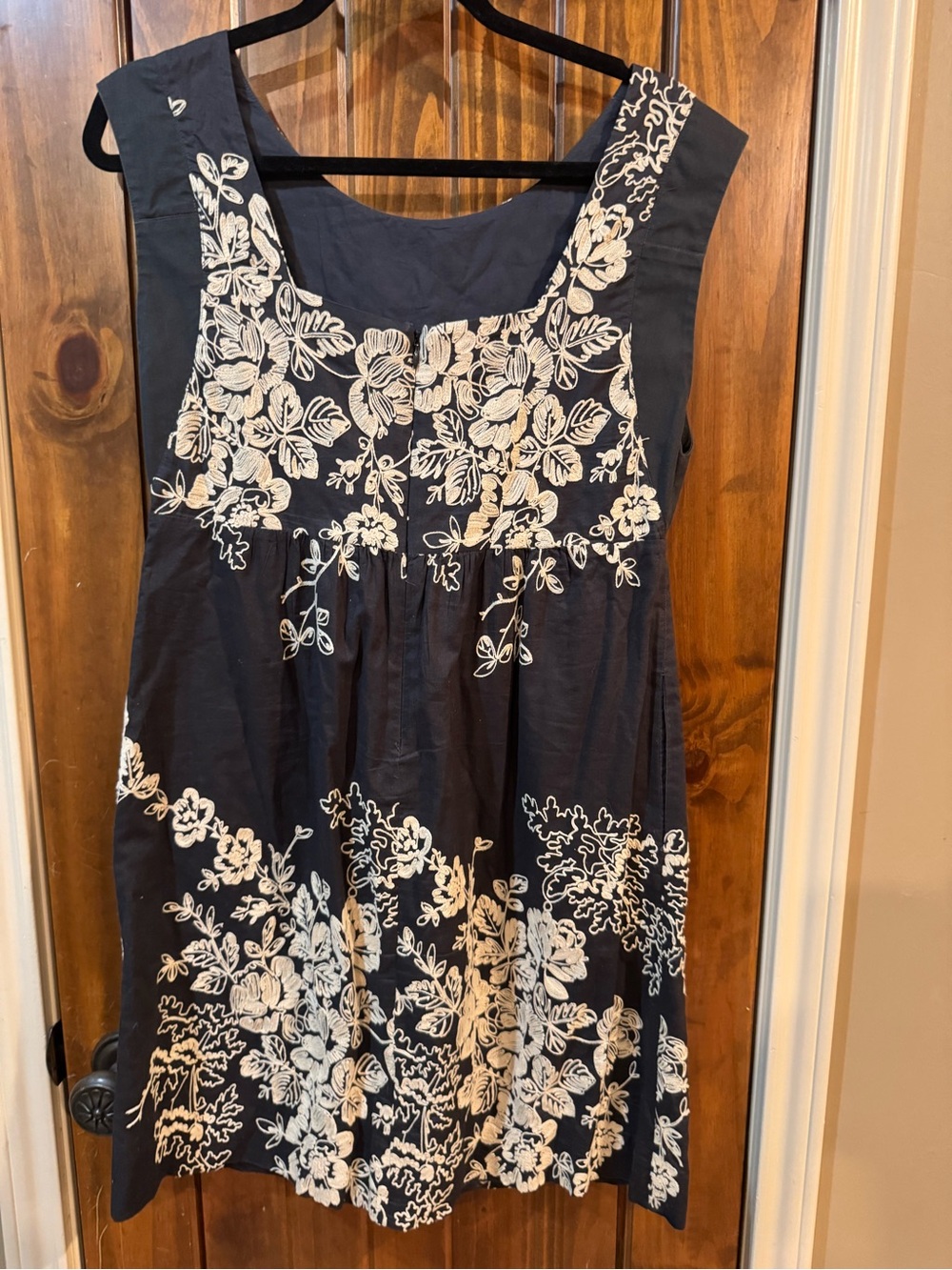 J. Crew Black with Ivory Floral Cotton Sleeveless Embroidery Dress